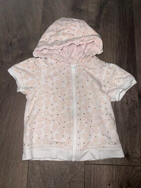 Girls' Light Pink Floral Short-Sleeve Hooded Zip Sweatshirt